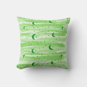 Coussin Ciel nocturne aux tons verts - Lune et étoiles
