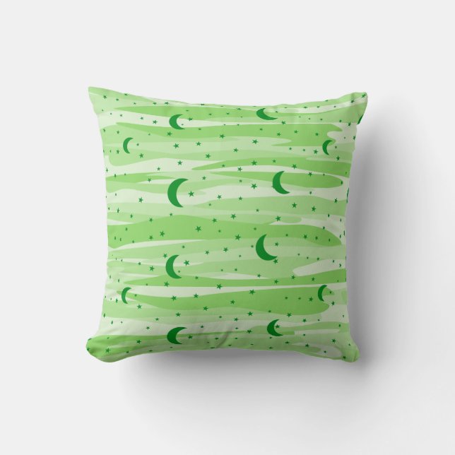 Coussin Ciel nocturne aux tons verts - Lune et étoiles (Recto)