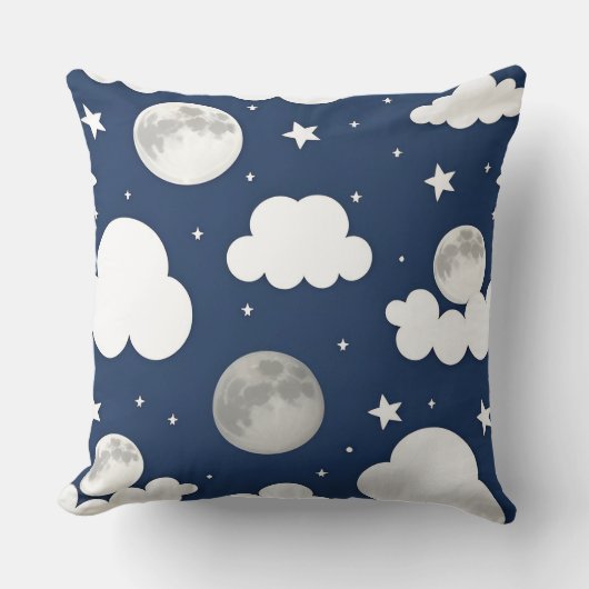 Coussin Ciel nocturne avec étoiles, lune et nuages (Recto)