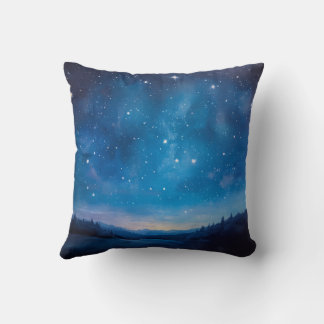 Coussin Ciel nocturne étoilé rêveur au-dessus d'un paysage