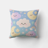 Coussin Ciel Pastel de Rêve – Nuages et Lunes de Dessin An (Verso)