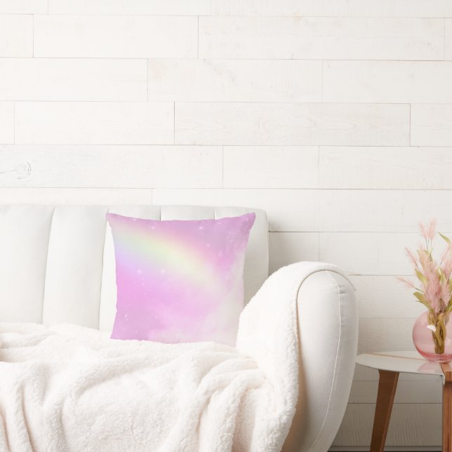 Coussin Ciel rose pastel avec arc-en-ciel jaune (Canapé)