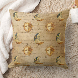Coussin Ciel Solaire & Lune Étoile Dorée Motif de Nuit (5)