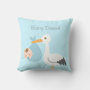 Coussin Cigogne Livrant un Bébé Garçon Mignon Décoration d
