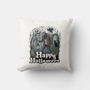 Coussin Cimetière de chat noir de lanterne de squelette de