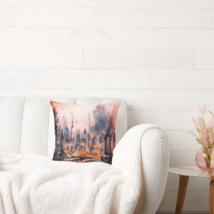 Coussin Cimetière déplaisant et Éffrayant Halloween rose