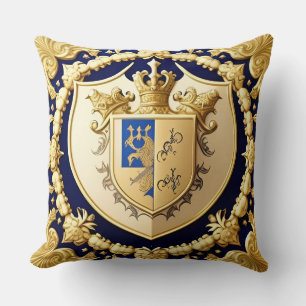 Coussin Cimier de bouclier ornemental doré avec accents fl