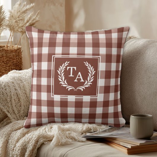 Coussin Cimier de monogramme à carreaux marron