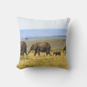 COUSSIN CINQ ÉLÉPHANTS EN GRAS BROWN