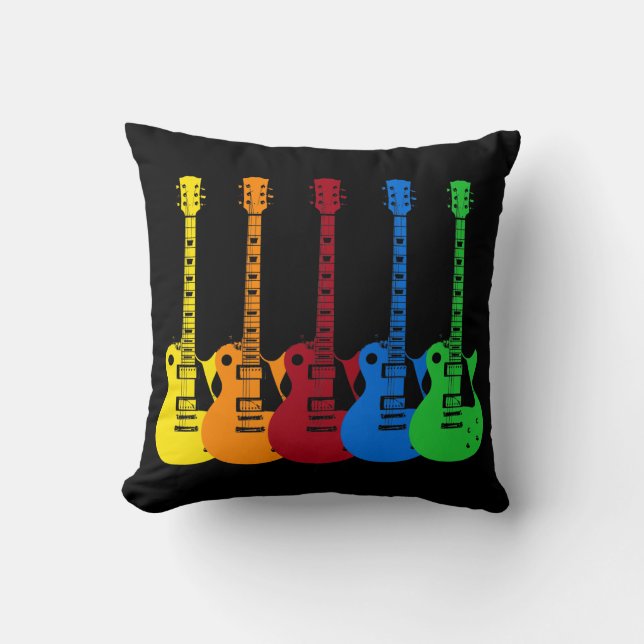 Coussin Cinq guitares électriques colorées  (Recto)