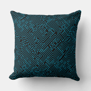 Coussin Circuitrie - bleu ciel sur noir
