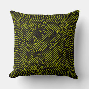 Coussin Circuitrie - Jaune sur Noir