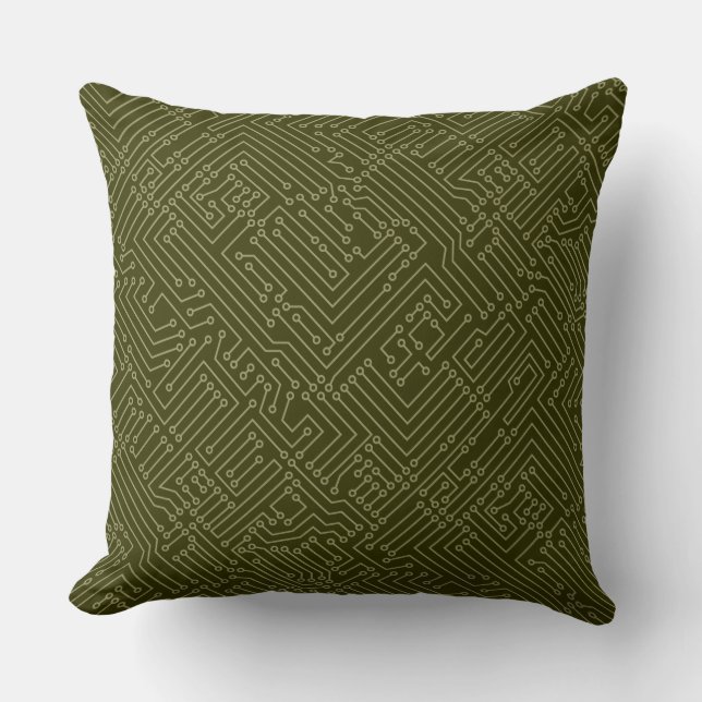 Coussin Circuitrie - Khaki sur l'olive foncée (Recto)
