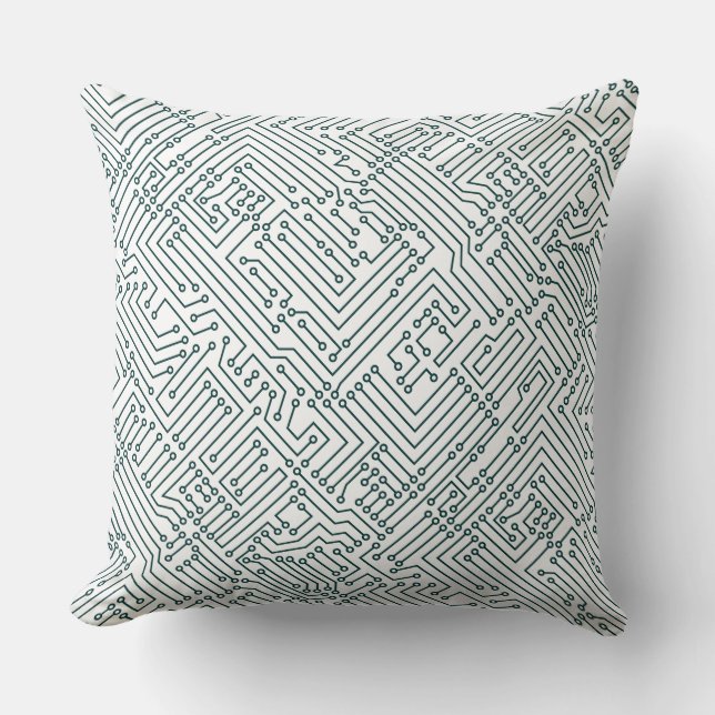 Coussin Circuitrie - Mousse foncée verte sur blanc (Recto)