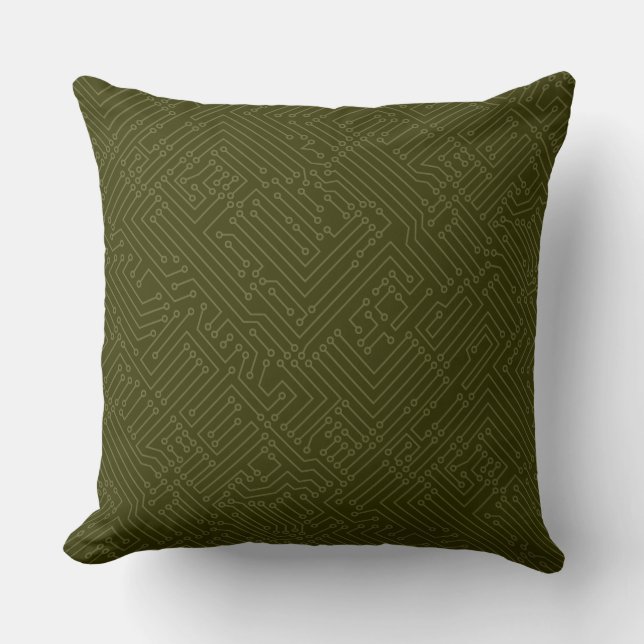 Coussin Circuitrie - Olive profond sur Olive foncé (Recto)