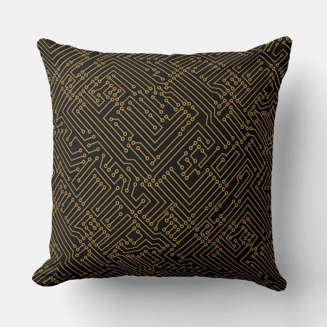 Coussin Circuitrie - Or Brown sur Noir (Recto)