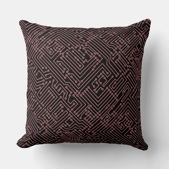 Coussin Circuitrie - Rose doux sur Noir (Recto)