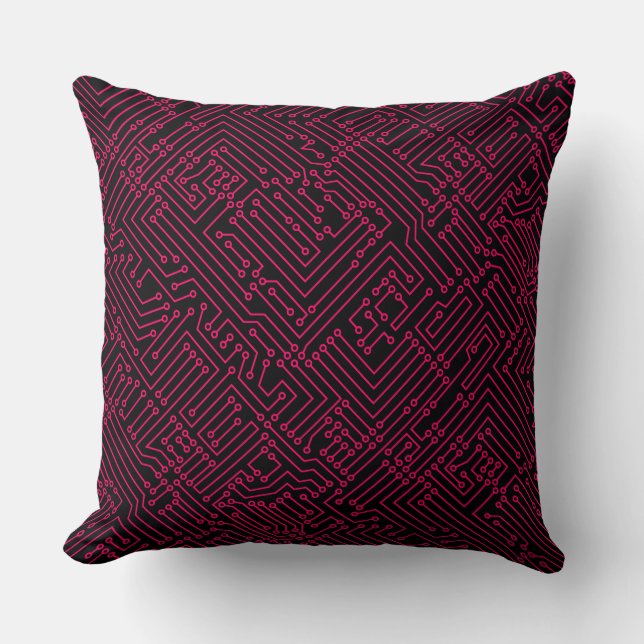 Coussin Circuitrie - Rouge néon sur noir (Recto)