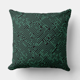 Coussin Circuitrie - Turquoise sur Noir