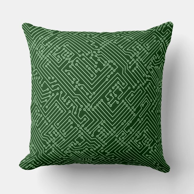 Coussin Circuitrie - Vert Fantôme sur Vert Forêt Noire (Recto)