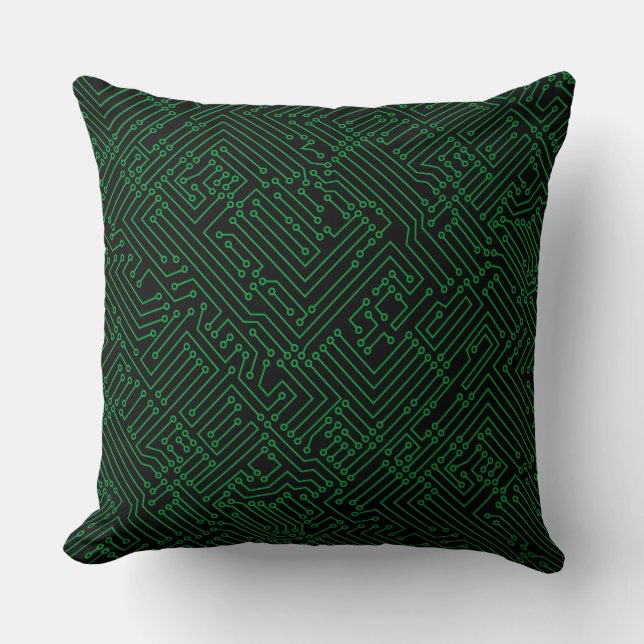 Coussin Circuitrie - Vert herbe sur noir (Recto)
