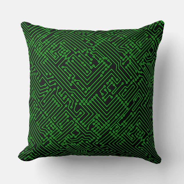 Coussin Circuitrie - Vert sur Noir (Recto)