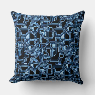 Coussin Circuits d'ordinateurs bleus et noirs Lancer l'ore