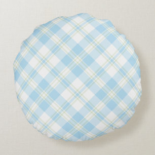 Coussin circulaire Sky Blue et White Check