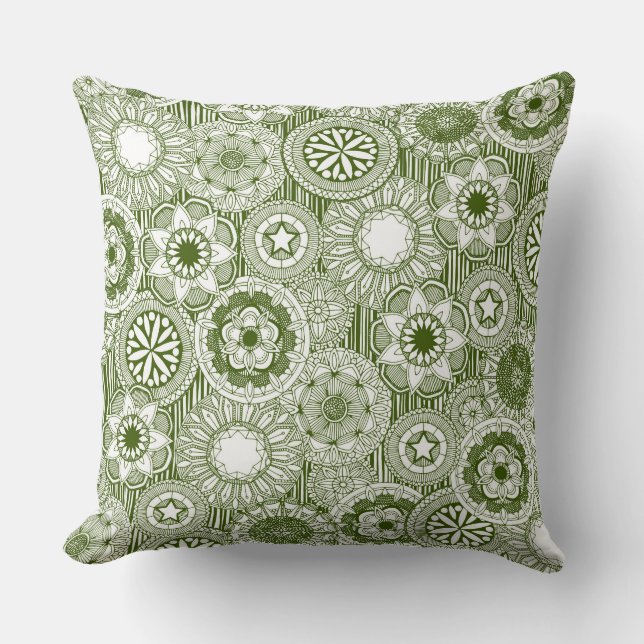 Coussin cirque de mandala vert blanc (Recto)