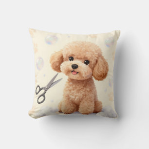 Coussin Ciseaux à bulles de toilettage de caniche mignon