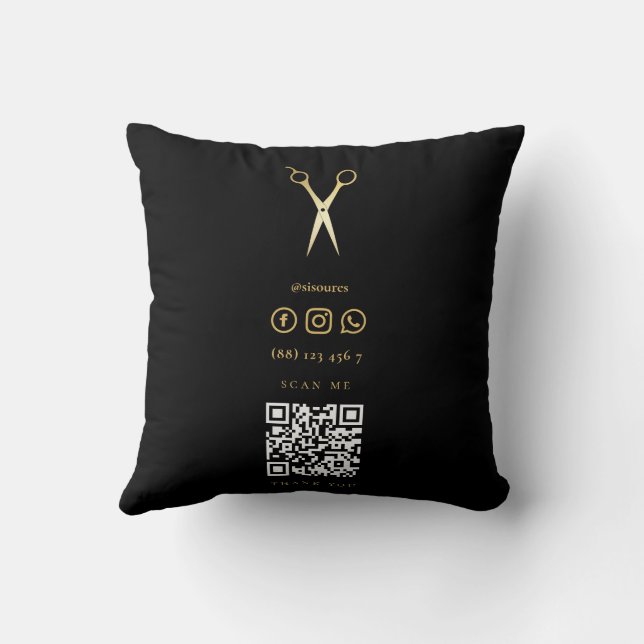 Coussin Ciseaux Or Coiffeur minimaliste Qr Code (Verso)