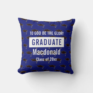 Coussin Citation chrétienne personnalisée Bleu Graduation