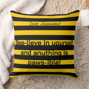 Coussin Citation d'amour mignonne Bumble Bee Stripes Motif