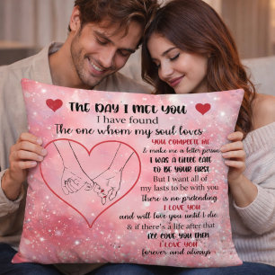 Coussin Citation d'amour romantique pailletée rose