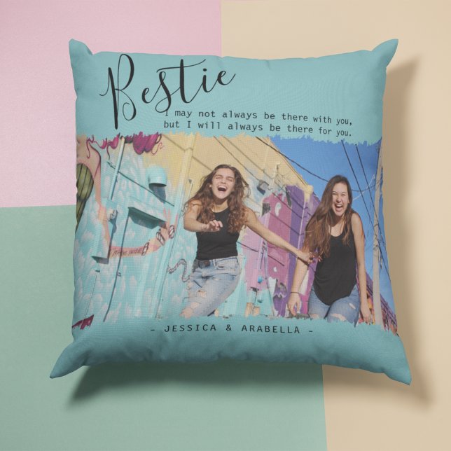 Coussin Citation de Bestie moderne Photo BFF personnalisée (Créateur téléchargé)