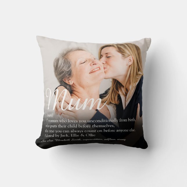 Coussin Citation de définition de maman écriture élégante  (Recto)