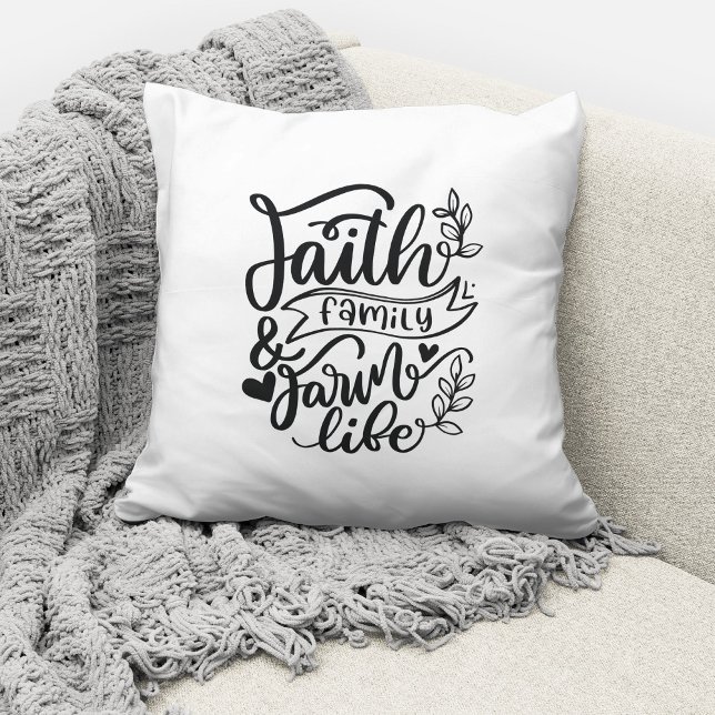 Coussin Citation de foi religieuse en noir et blanc (Créateur téléchargé)