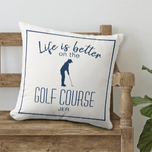 Coussin Citation de Golfeur Monogrammée Blanc & Bleu