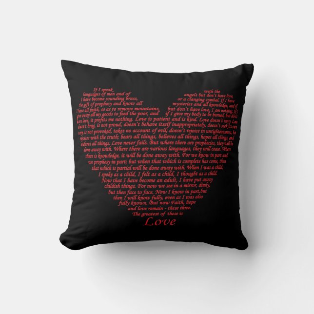 Coussin Citation de la Bible 1 Corinthiens 13 Love Heart W (Recto)