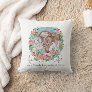 Coussin Citation de la vie à la ferme Famille Ferme Poulet