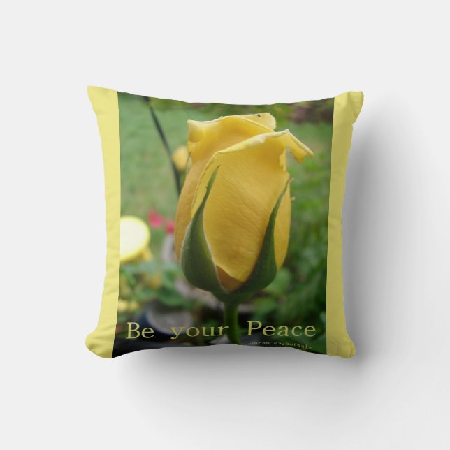 Coussin Citation de l'inspiration de paix de rose jaune Cu (Recto)