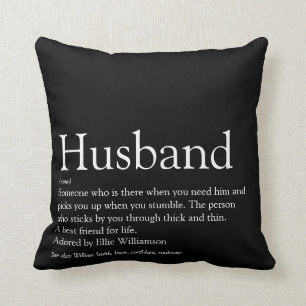 Coussin Citation de mari cool moderne en noir et blanc