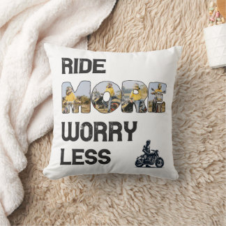 Coussin Citation de motard 'Rouler plus, s'inquiéter moins