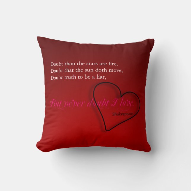 Coussin Citation de Shakespeare sur Love Valentine SqP (Recto)
