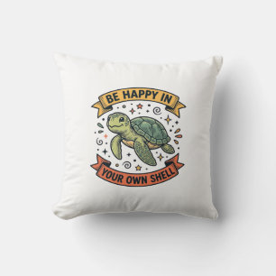 Coussin Citation de Tortue Heureuse Dessin de Gravure Vint