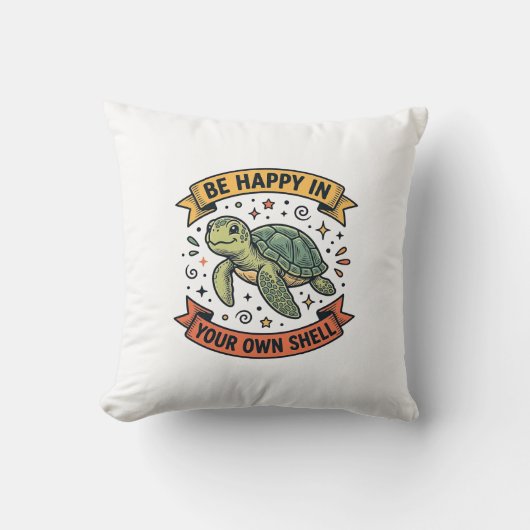 Coussin Citation de Tortue Heureuse Dessin de Gravure Vint (Recto)