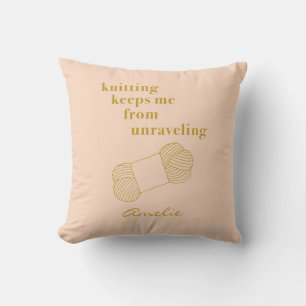 Coussin Citation de tricot drôle personnalisée Blush Gold