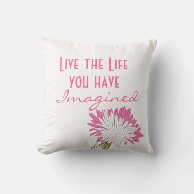 Coussin Citation de vie motivationnelle rose et blanc (Recto)
