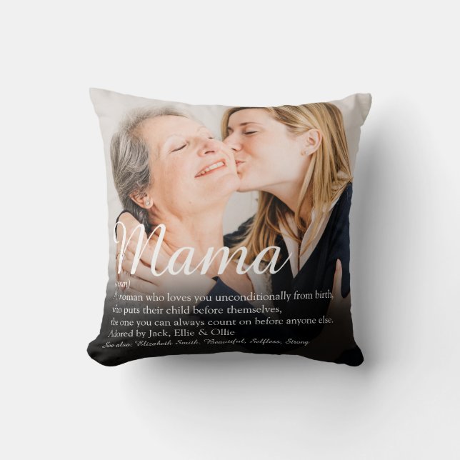 Coussin Citation Définition Maman Écriture Élégante Photo  (Recto)