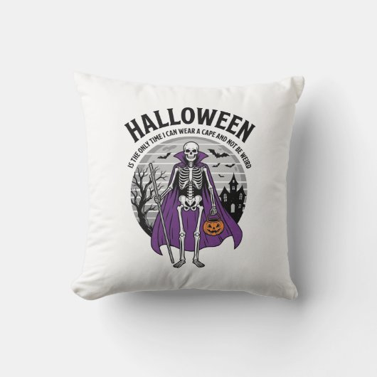 Coussin Citation drôle de cape d'Halloween de squelette De (Recto)